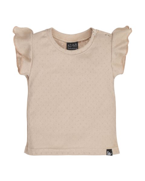 Ruffle sleeves t-shirt pointelle beige