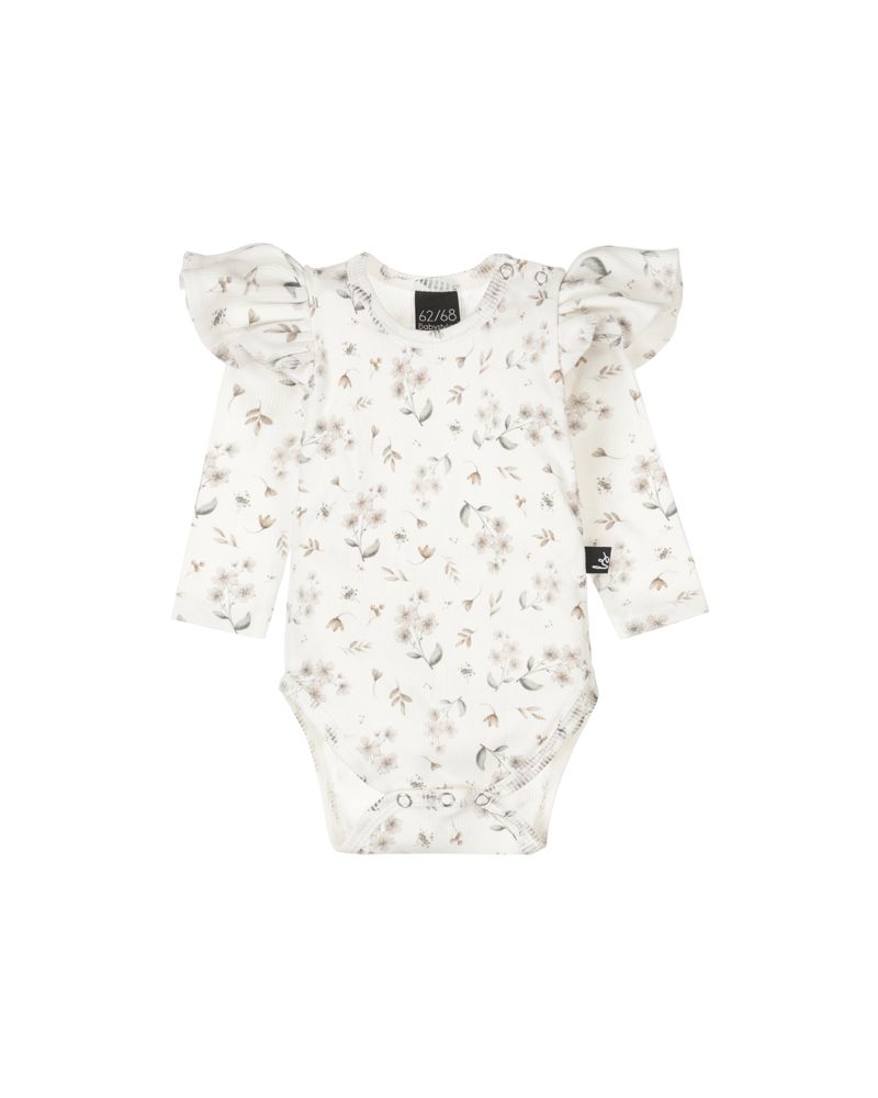 Ruffle romper rib floral sarah beige ivory